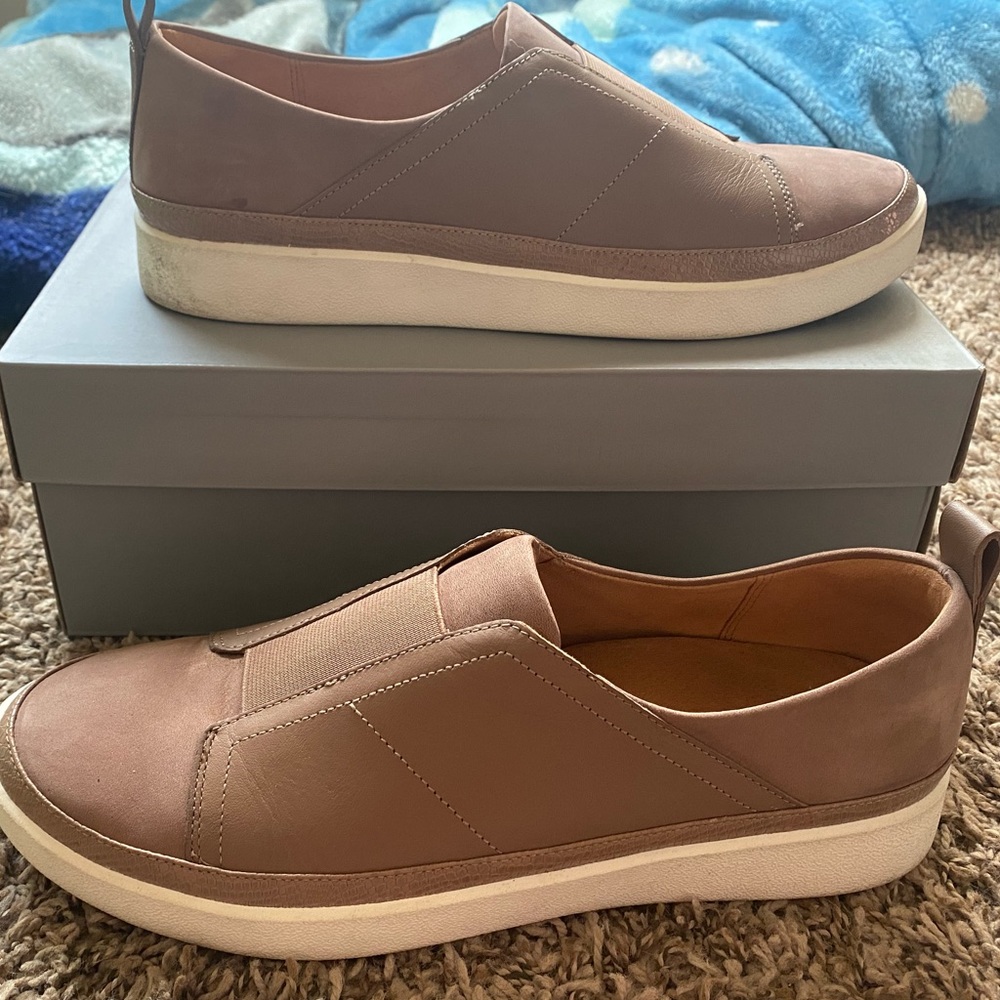 Gently worn Vionic brand slip on genuine leather sneaker